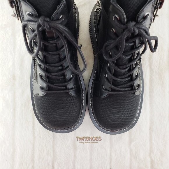 Emily Black Canvas Chain Goth 2" Platform Ankle Boots 114x - Picture 6 of 16